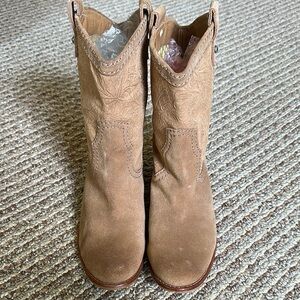 Fossil Tan Ankle Booties with Suede Finish